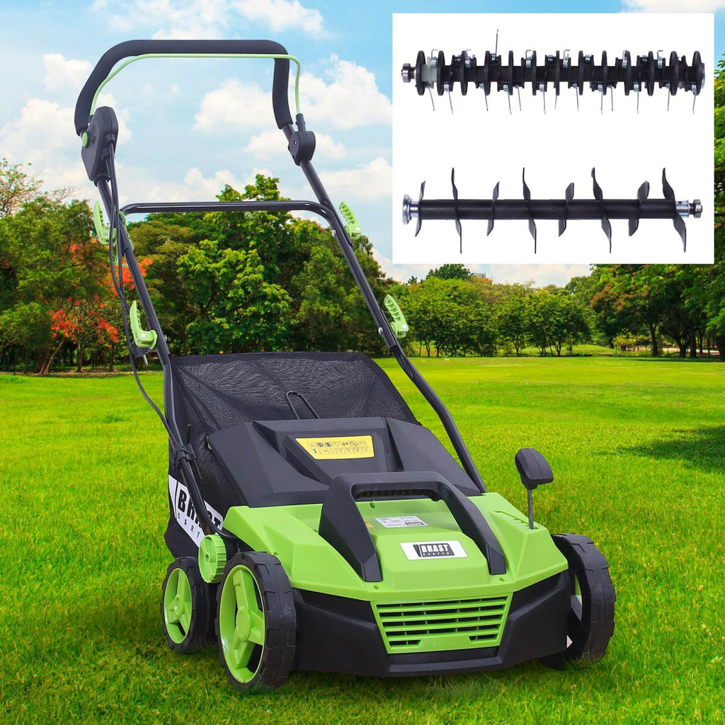 BRAST Vertikutierer Elektro Rasenlüfter | 1500-2000 Watt | 32-40cm Arbeitsbreite | 3 Modelle | großer Fangkorb Transportgriff & Klappbar | für kleine bis sehr große Rasenflächen | BRE-RV-3800