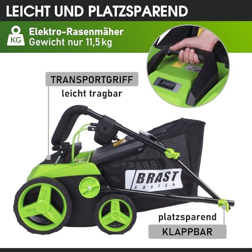 BRAST Vertikutierer Elektro Rasenlüfter | 1500-2000 Watt | 32-40cm Arbeitsbreite | 3 Modelle | großer Fangkorb Transportgriff & Klappbar | für kleine bis sehr große Rasenflächen | BRE-RV-3800