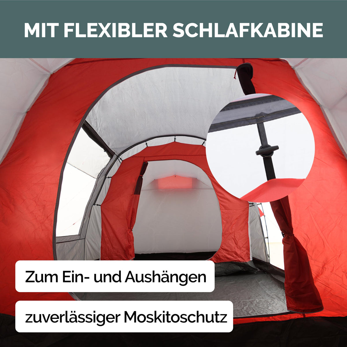 JUSTCAMP Lake Familienzelt für 4 Personen - wasserdichtes Tunnelzelt mit 2 Schlafkabinen, großem Vorraum & Stehhöhe - Campingzelt mit eingenähtem Boden, Moskitonetz und 2 Eingängen