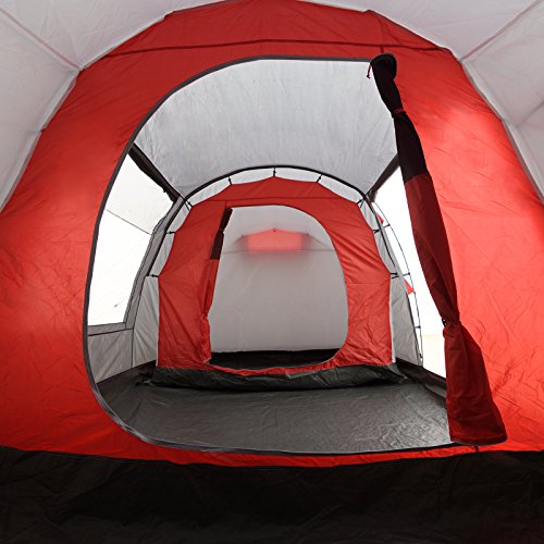 JUSTCAMP Lake Familienzelt für 4 Personen - wasserdichtes Tunnelzelt mit 2 Schlafkabinen, großem Vorraum & Stehhöhe - Campingzelt mit eingenähtem Boden, Moskitonetz und 2 Eingängen