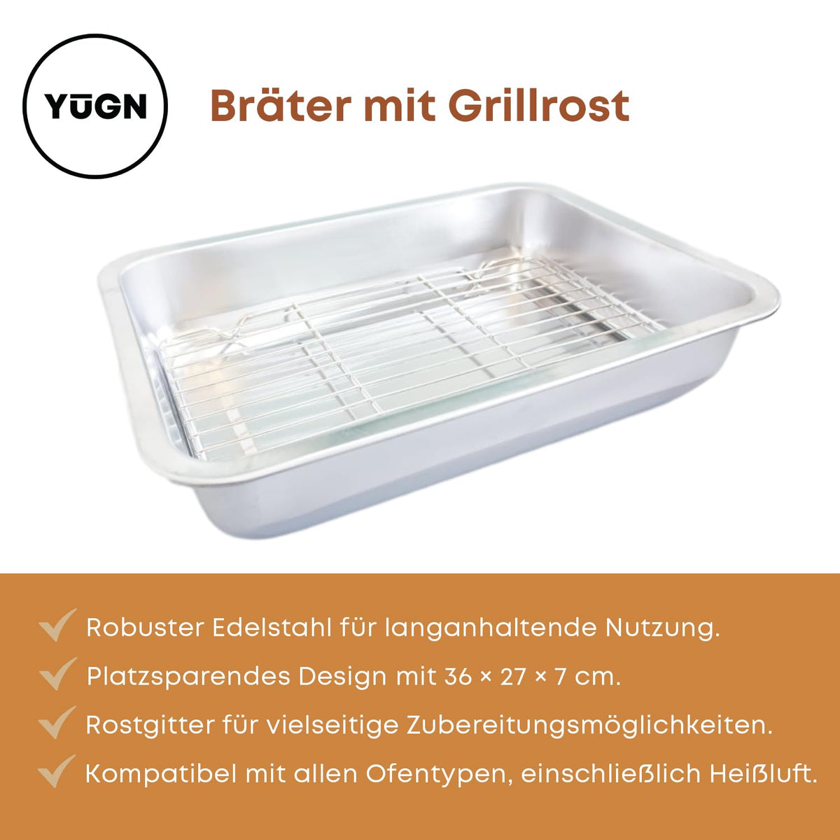 Bräter mit Rost Edelstahl 36x27x7 cm Backofen Spülmaschinenfest
