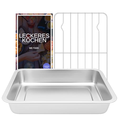 Bräter mit Rost Edelstahl 36x27x7 cm Backofen Spülmaschinenfest