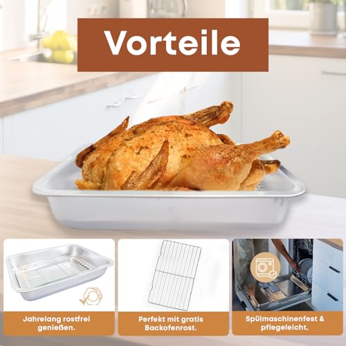 Bräter mit Rost Edelstahl 36x27x7 cm Backofen Spülmaschinenfest