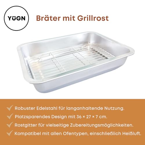 Bräter mit Rost Edelstahl 36x27x7 cm Backofen Spülmaschinenfest