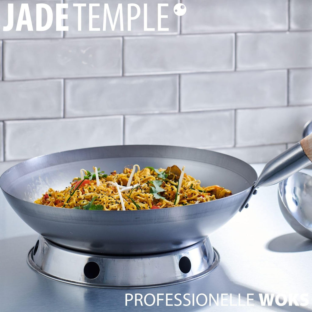 JADE TEMPLE Wok aus Carbonstahl, mit rundem Boden und 33 cm Durchmesser, mit rundem Holzgriff, 56 x 35 x 25.5 cm, Grau