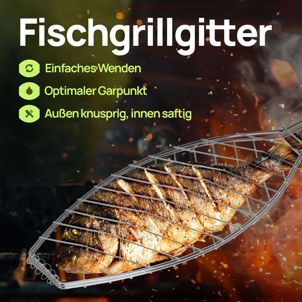ToCi 4X Fischgriller Silber mit Holzgriff