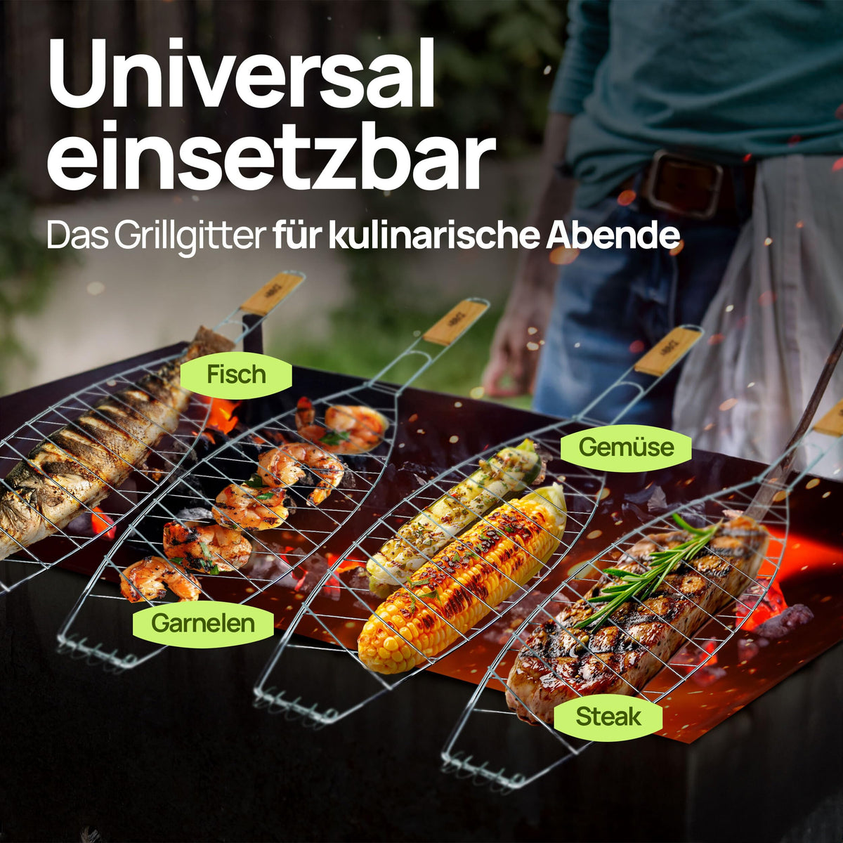 ToCi 4X Fischgriller Silber mit Holzgriff