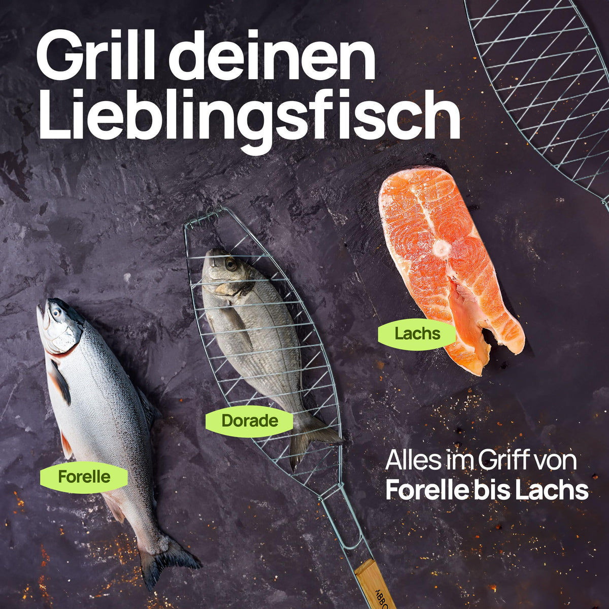 ToCi 4X Fischgriller Silber mit Holzgriff