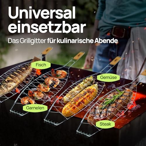 ToCi 4X Fischgriller Silber mit Holzgriff