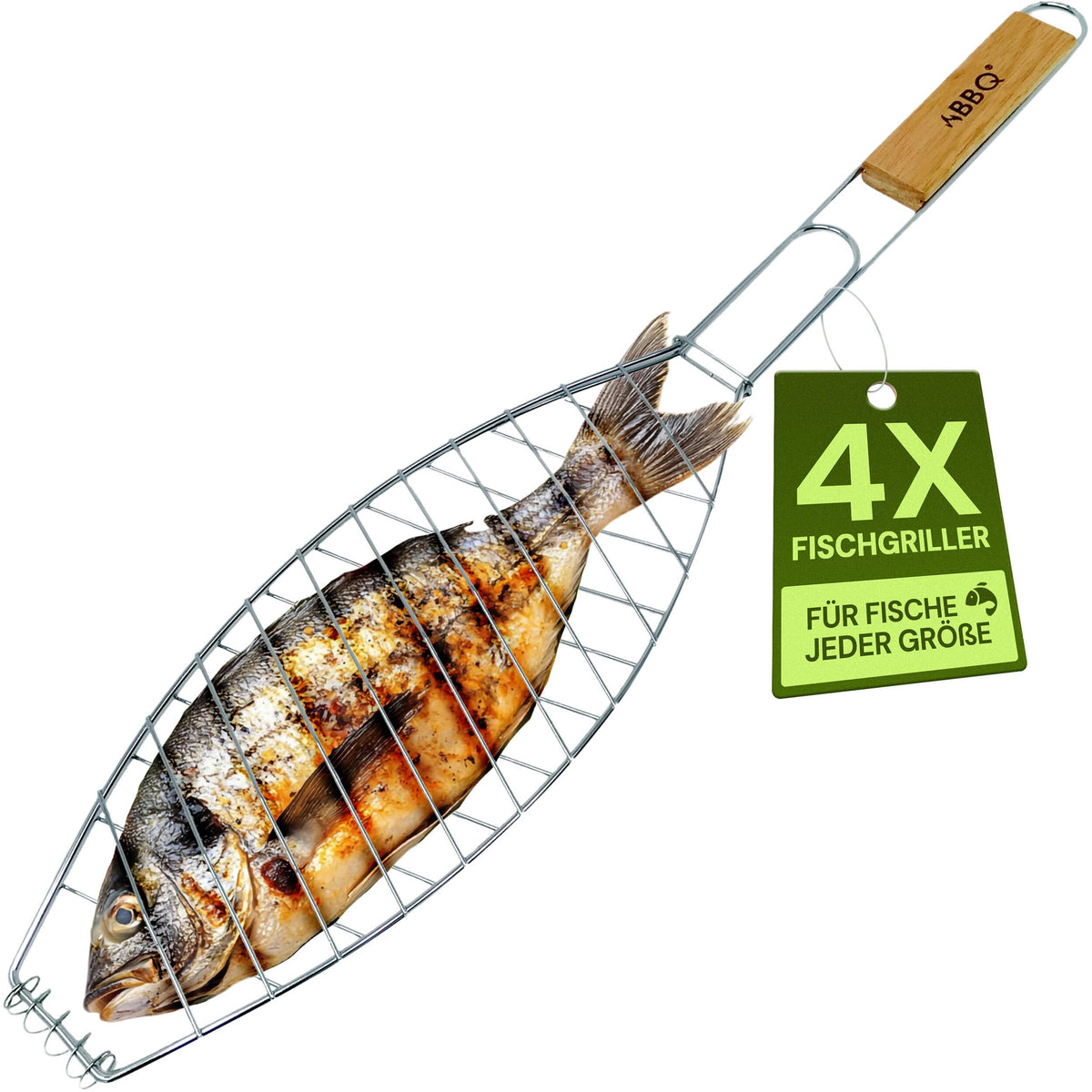 ToCi 4X Fischgriller Silber mit Holzgriff