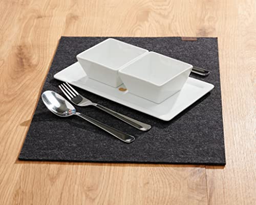 Tischset aus Filz, Weiche Tischunterlage & Tischmatte aus Natur-Wollfilz, Merinowolle Platzset, Anthrazit, Hellgrau meliert, Senfgelb, Lagune – 32 x 44 cm