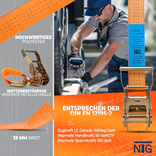 NTG Spanngurt für Auto Transport 4 Stück - 35 mm 3300 mm Länge 3000 daN