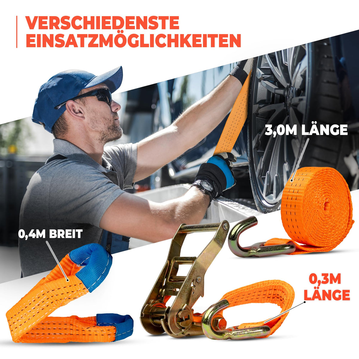 NTG Spanngurt für Auto Transport 4 Stück - 35 mm 3300 mm Länge 3000 daN