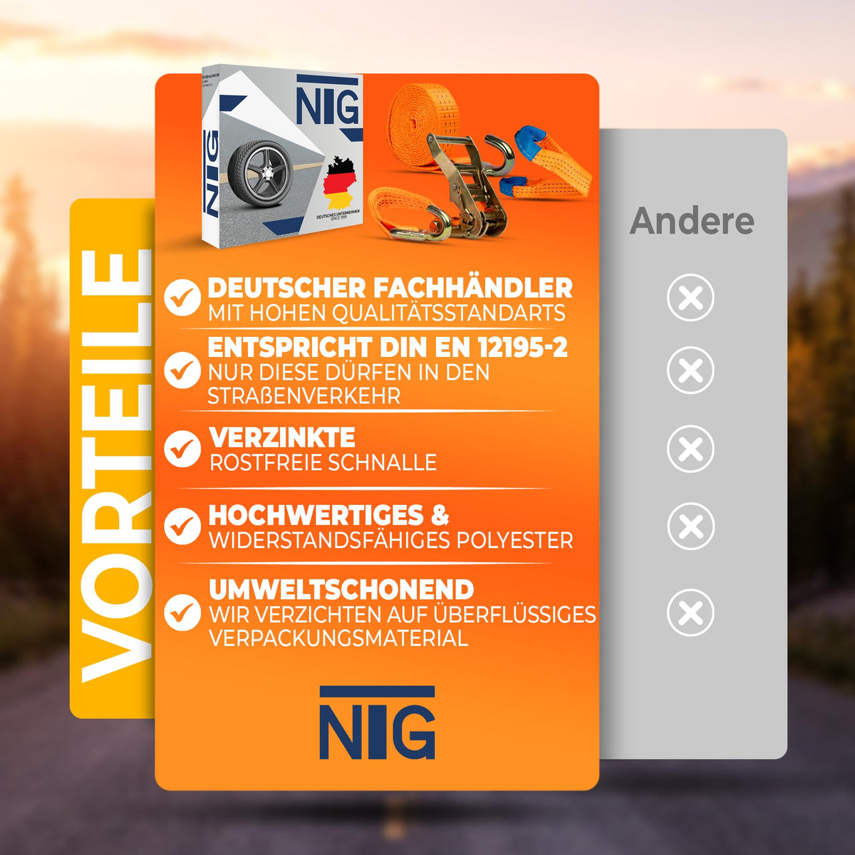 NTG Spanngurt für Auto Transport 4 Stück - 35 mm 3300 mm Länge 3000 daN