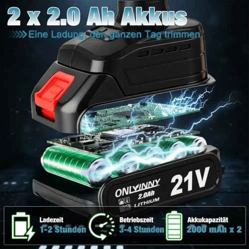 21-V-Elektrische Astschere, verbesserte 600-W-bürstenlose elektrische Astschere mit 2×2,0-Ah-Akkus, 2 Klingen, Schnellladegerät, 1,2-Zoll-Schnittdurchmesser für Gärten/Außenbereiche/Bauernhöfe/Gärten