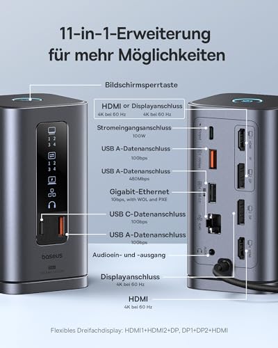 Baseus Docking Station Spacemate Series 11-in-1 3 Monitore