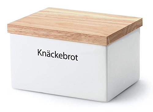 Continenta Knäckebrotdose, Knäckebrotbox, Vorratsdose für Knäckebrot mit Holzdeckel, mit Schrift: Knäckebrot, Größe: 17,5 x 13,5 x 11 cm