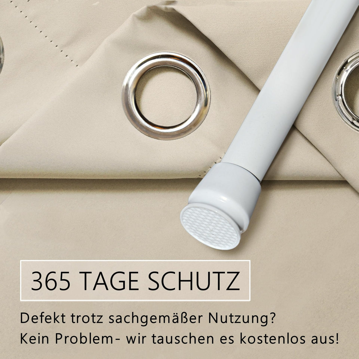 Thermo Türvorhang mit Teleskopstange, einfache Montage in nur 1 Minute ohne Bohren (Türgardine beige H195 x B150 cm + Stange weiß B70-120 cm)
