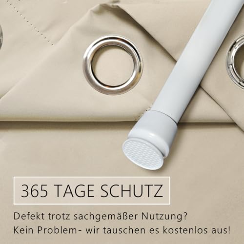 Thermo Türvorhang mit Teleskopstange, einfache Montage in nur 1 Minute ohne Bohren (Türgardine beige H195 x B150 cm + Stange weiß B70-120 cm)