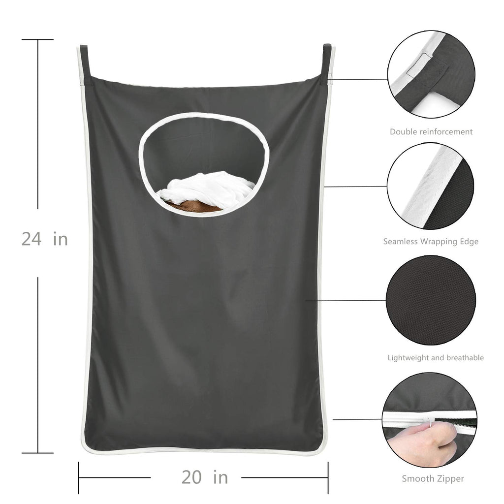 langlebiger Wäschesack zum Aufhängen hinter der Tür, platzsparend, mit Edelstahlhaken, Reißverschluss, Wäschekorb, Türaufhängung, für Badezimmer, Kinderzimmer, 2er-Pack