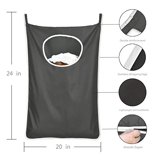 langlebiger Wäschesack zum Aufhängen hinter der Tür, platzsparend, mit Edelstahlhaken, Reißverschluss, Wäschekorb, Türaufhängung, für Badezimmer, Kinderzimmer, 2er-Pack