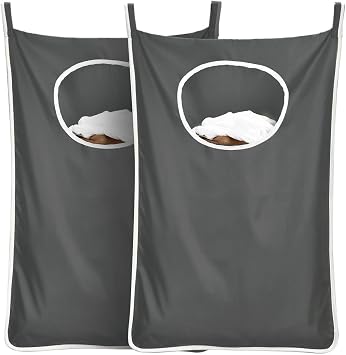 langlebiger Wäschesack zum Aufhängen hinter der Tür, platzsparend, mit Edelstahlhaken, Reißverschluss, Wäschekorb, Türaufhängung, für Badezimmer, Kinderzimmer, 2er-Pack