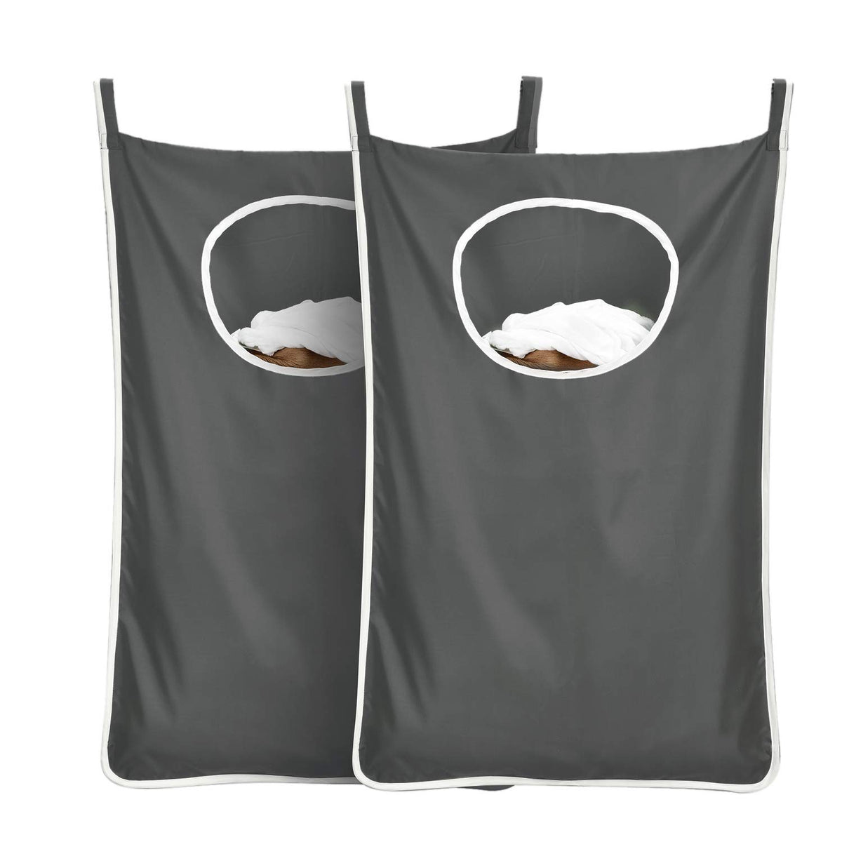 langlebiger Wäschesack zum Aufhängen hinter der Tür, platzsparend, mit Edelstahlhaken, Reißverschluss, Wäschekorb, Türaufhängung, für Badezimmer, Kinderzimmer, 2er-Pack