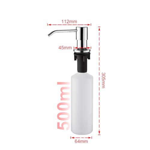 Ibergrif Seifenspender Küche Einbau – Spülmittelspender mit 500 ml Flasche, 360° drehbare Edelstahlpumpe, von Oben befüllbar, ideal für Spülbecken und Küchenspülen, Chrom