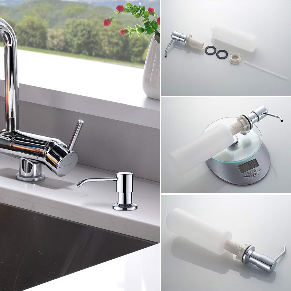 Ibergrif Seifenspender Küche Einbau – Spülmittelspender mit 500 ml Flasche, 360° drehbare Edelstahlpumpe, von Oben befüllbar, ideal für Spülbecken und Küchenspülen, Chrom