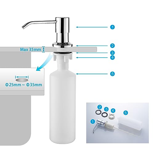 Ibergrif Seifenspender Küche Einbau – Spülmittelspender mit 500 ml Flasche, 360° drehbare Edelstahlpumpe, von Oben befüllbar, ideal für Spülbecken und Küchenspülen, Chrom