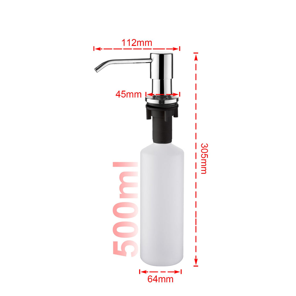 Ibergrif Seifenspender Küche Einbau – Spülmittelspender mit 500 ml Flasche, 360° drehbare Edelstahlpumpe, von Oben befüllbar, ideal für Spülbecken und Küchenspülen, Chrom