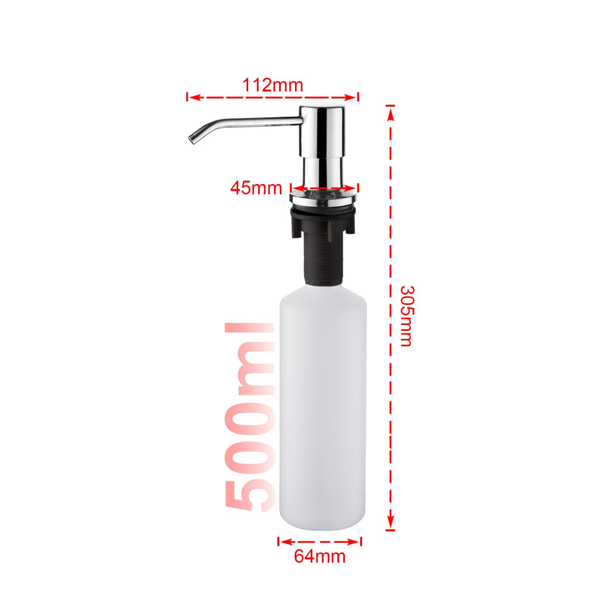 Ibergrif Seifenspender Küche Einbau – Spülmittelspender mit 500 ml Flasche, 360° drehbare Edelstahlpumpe, von Oben befüllbar, ideal für Spülbecken und Küchenspülen, Chrom
