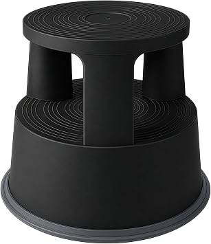 Office Marshal Rollhocker Kunststoff Elefantenfuß schwarz, Rutschfester Tritthocker mit Rollen, mobiler Rolltritt bis 150 kg, 43 cm hoch, Stabiler Hocker für Büro, Küche, Werkstatt, Lager & Haushalt
