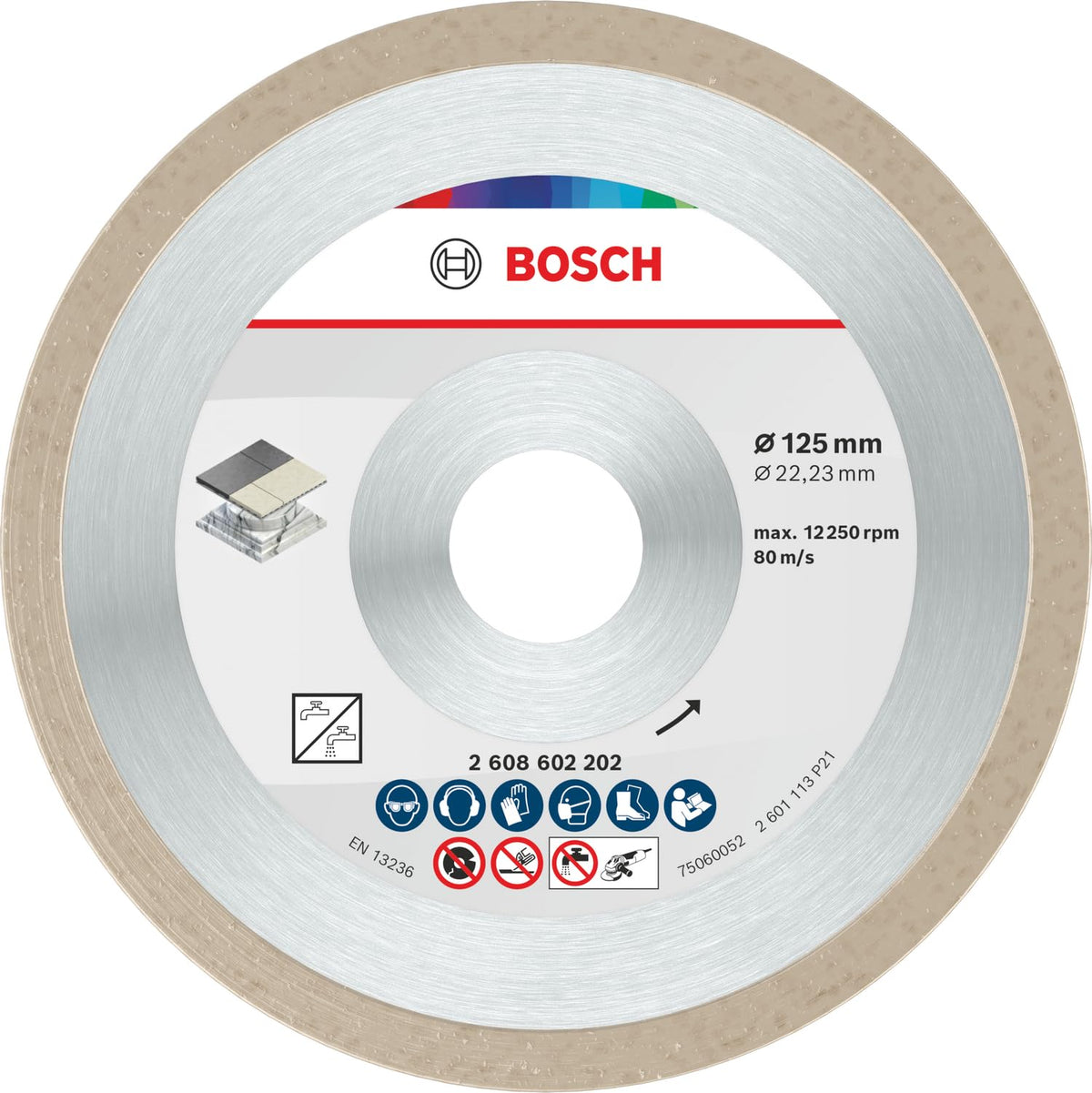 Bosch Professional 1x Diamanttrennscheibe Standard for Ceramic (für Stein, Keramik, Fliesen, Marmor, Ø 125 x 22,23 x 1,6 x 7 mm, Zubehör für Winkelschleifer)