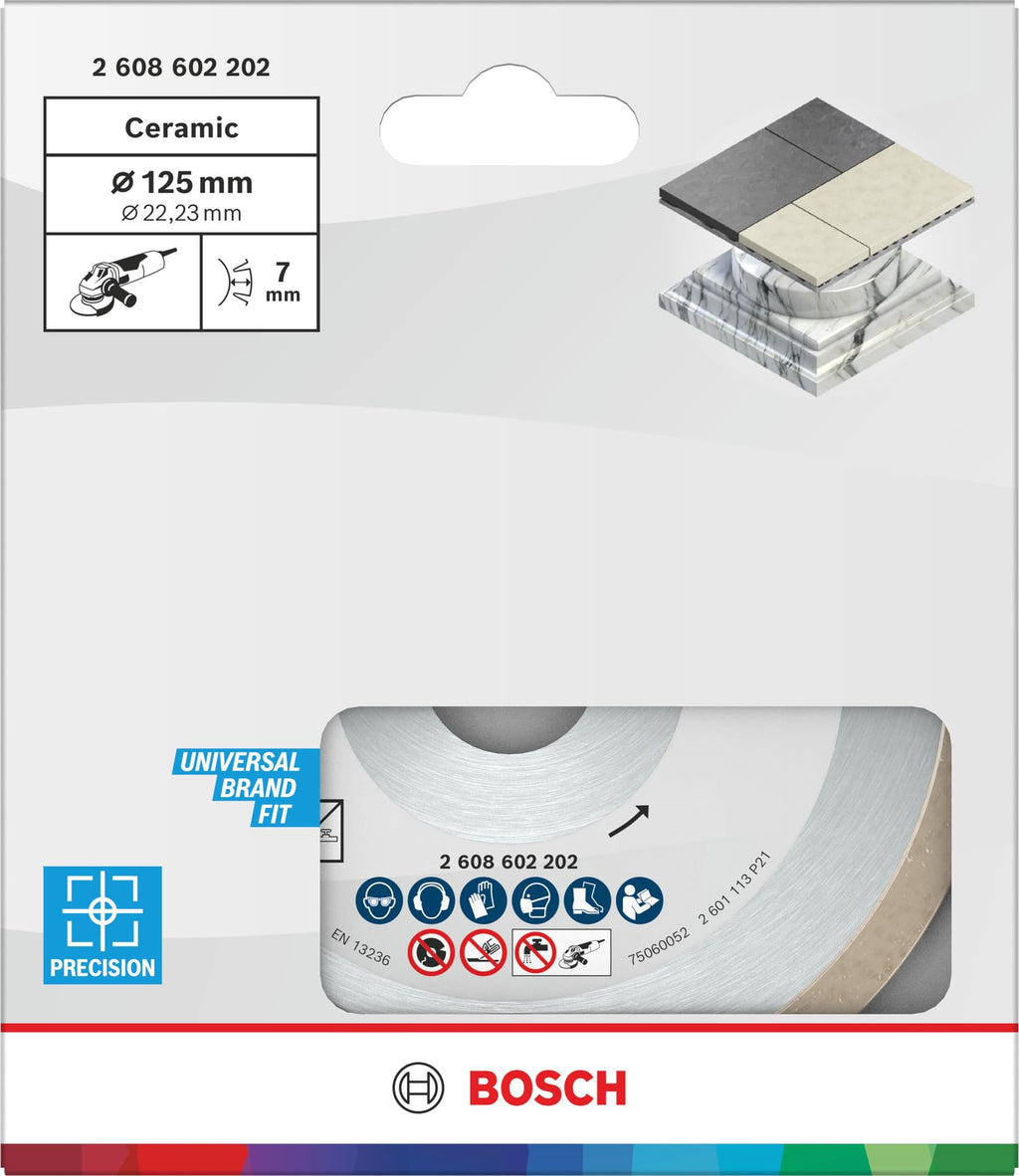Bosch Professional 1x Diamanttrennscheibe Standard for Ceramic (für Stein, Keramik, Fliesen, Marmor, Ø 125 x 22,23 x 1,6 x 7 mm, Zubehör für Winkelschleifer)