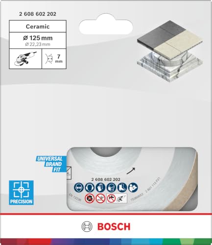 Bosch Professional 1x Diamanttrennscheibe Standard for Ceramic (für Stein, Keramik, Fliesen, Marmor, Ø 125 x 22,23 x 1,6 x 7 mm, Zubehör für Winkelschleifer)
