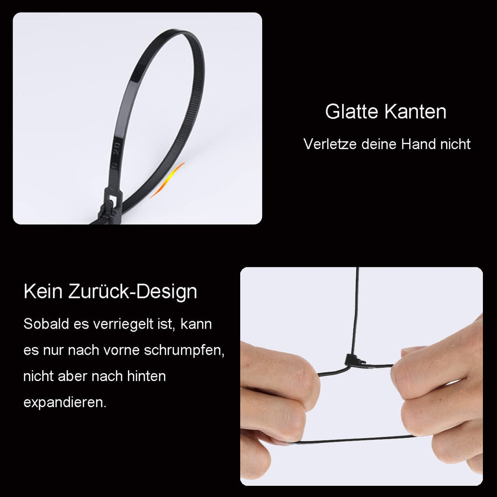 100 Stück Kabelbinder Wiederverschließbar, 300 mm x 4,8 mm