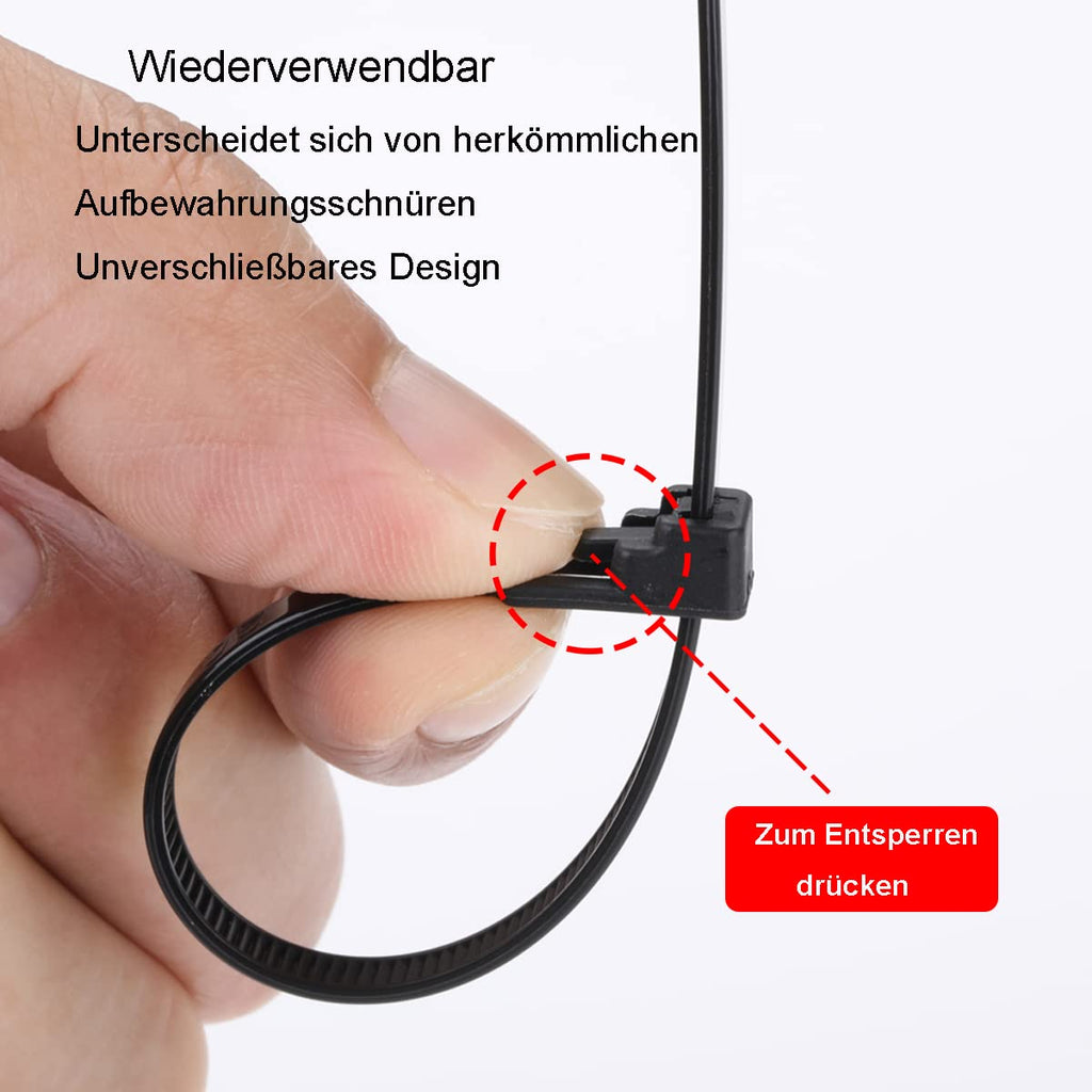 100 Stück Kabelbinder Wiederverschließbar, 300 mm x 4,8 mm