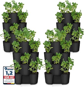 Premium Kartoffelturm / Erdbeerturm / Pflanzturm - 4 Set - stapelbar - Hoher Ernteertrag - Bewässerungs Löcher gegen Staunässe - optimaler Schutz vor Schädlingen - für Balkon, Garten und Terrasse (4)