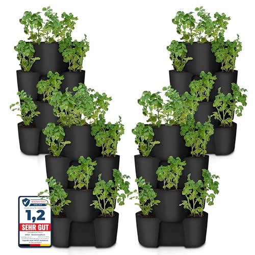 Premium Kartoffelturm / Erdbeerturm / Pflanzturm - 4 Set - stapelbar - Hoher Ernteertrag - Bewässerungs Löcher gegen Staunässe - optimaler Schutz vor Schädlingen - für Balkon, Garten und Terrasse (4)