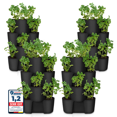 Premium Kartoffelturm / Erdbeerturm / Pflanzturm - 4 Set - stapelbar - Hoher Ernteertrag - Bewässerungs Löcher gegen Staunässe - optimaler Schutz vor Schädlingen - für Balkon, Garten und Terrasse (4)