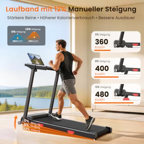 HomeFitnessCode Laufband Klappbar mit Steigung 12KMH - Walking Pad Zuhause