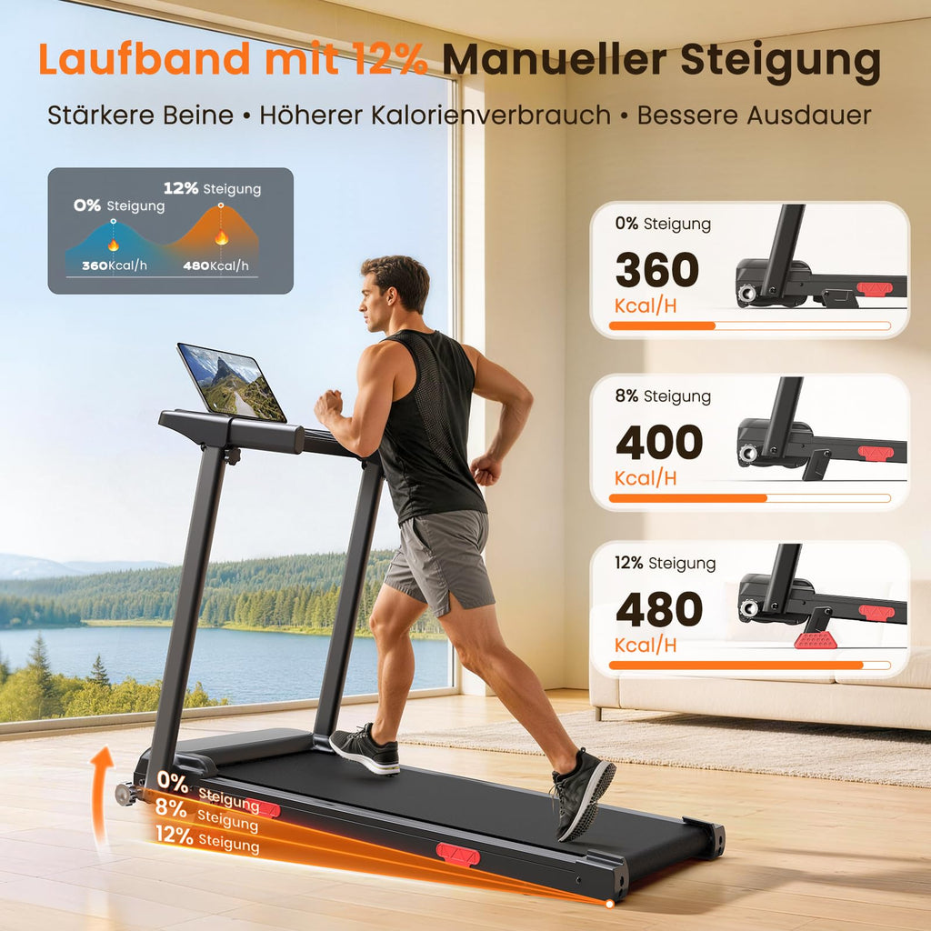 HomeFitnessCode Laufband Klappbar mit Steigung 12KMH - Walking Pad Zuhause