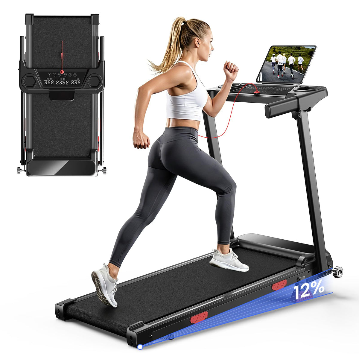 HomeFitnessCode Laufband Klappbar mit Steigung 12KMH - Walking Pad Zuhause