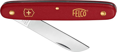 FELCO 3.90 50 Okulier- und Schneidmesser (Klinge 57 mm, Messer für Rindenpfropfen/Schneiden von Stecklingen, roter Nylongriff)