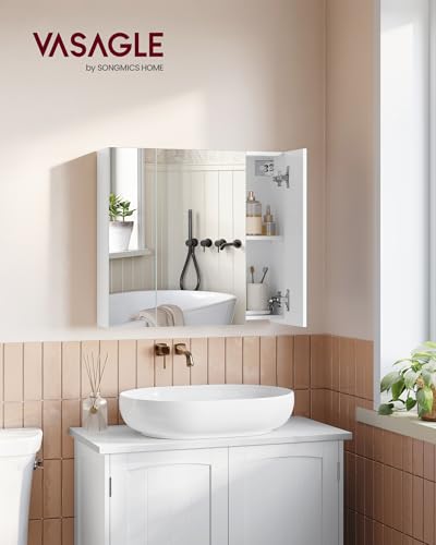 VASAGLE Spiegelschrank, Badezimmerschrank, mit 3 Türen, 15 x 60 x 55 cm