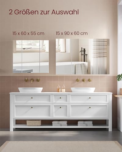 VASAGLE Spiegelschrank, Badezimmerschrank, mit 3 Türen, 15 x 60 x 55 cm