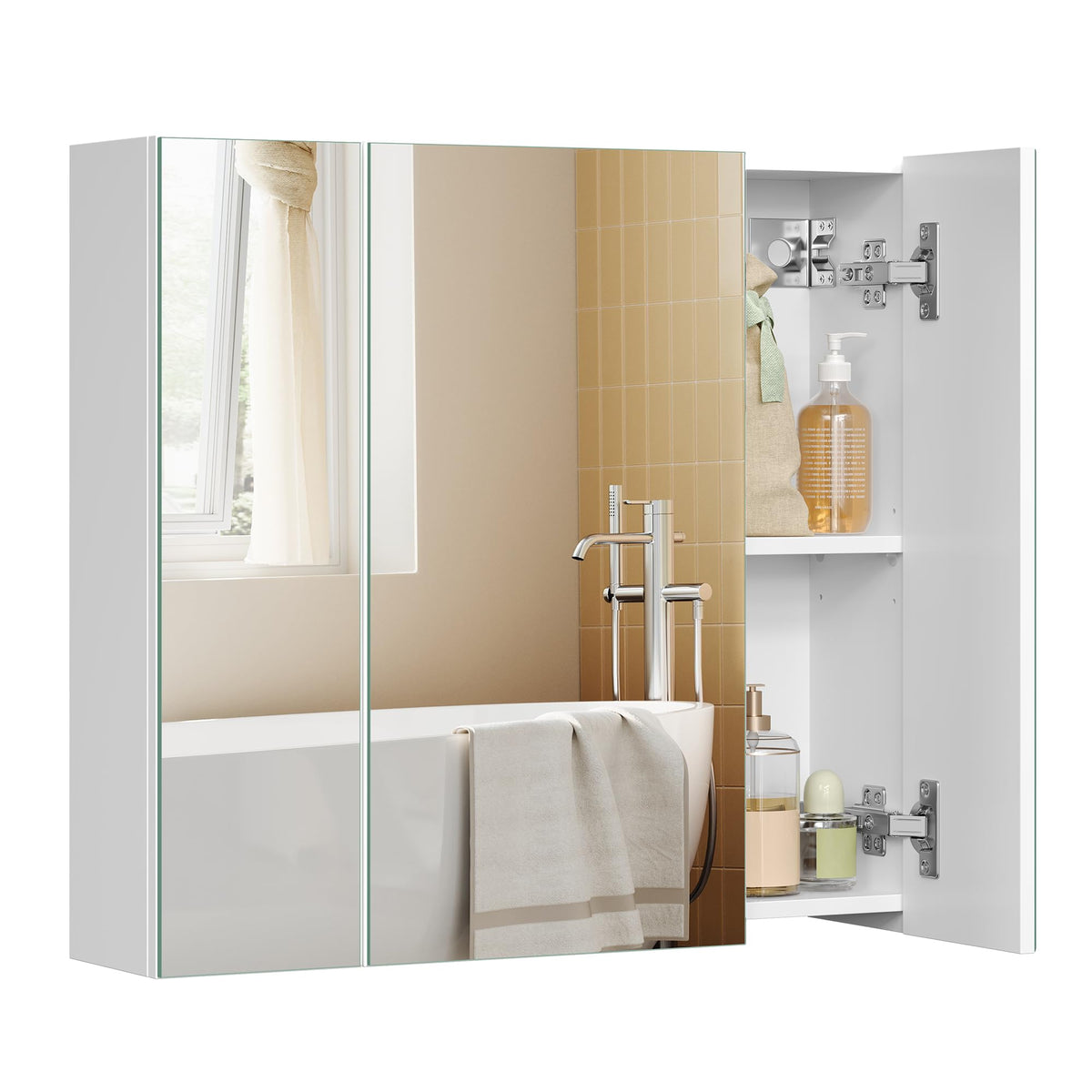 VASAGLE Spiegelschrank, Badezimmerschrank, mit 3 Türen, 15 x 60 x 55 cm