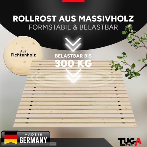 TUGA - Holztech Rollrost 90 x 200 cm 20mm 300kg Lattenrost Rolllattenrost Stabiler Bettrost Qualität aus Deutschland
