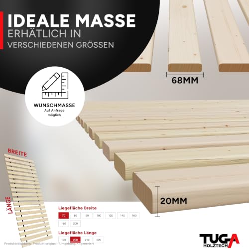 TUGA - Holztech Rollrost 90 x 200 cm 20mm 300kg Lattenrost Rolllattenrost Stabiler Bettrost Qualität aus Deutschland